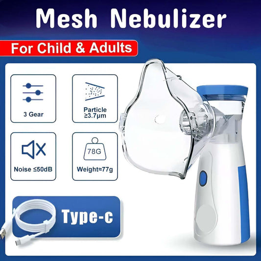 Portable Mesh Nebulizer Machine for Child & Adults – Low Noise, 3 Speed Modes, USB Type-C Rechargeable